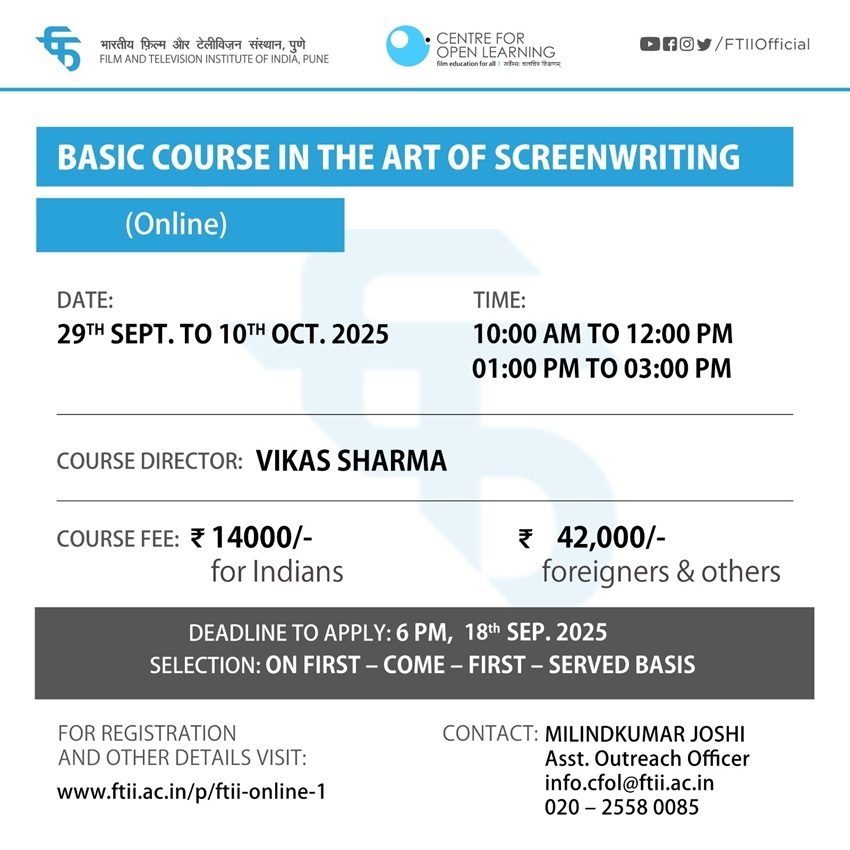 Basic Course in the Art of Screenwriting 29 September – 10 October 2025 - Online
