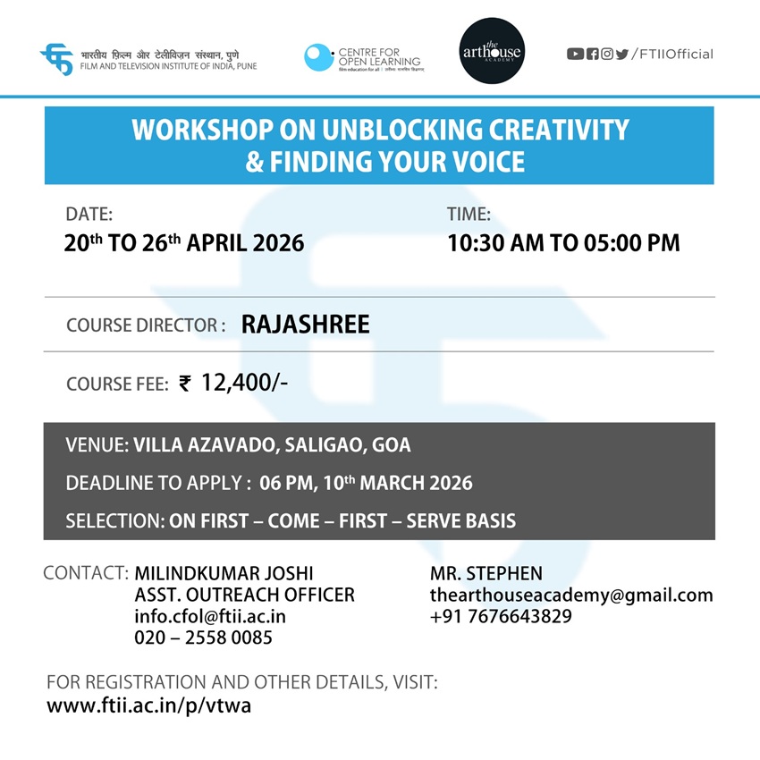 Workshop on Unblocking Creativity and Finding Your Voice in Goa ( 20 to 26 April 2026)