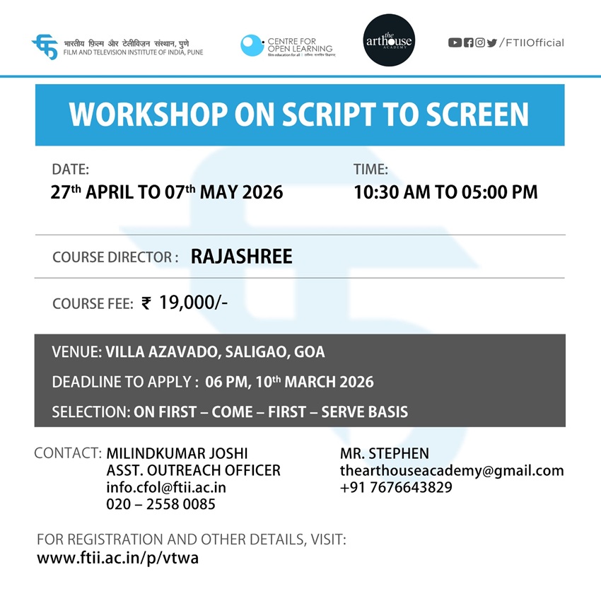Workshop on Script to Screen in Goa (27 April - 07 May 2026)