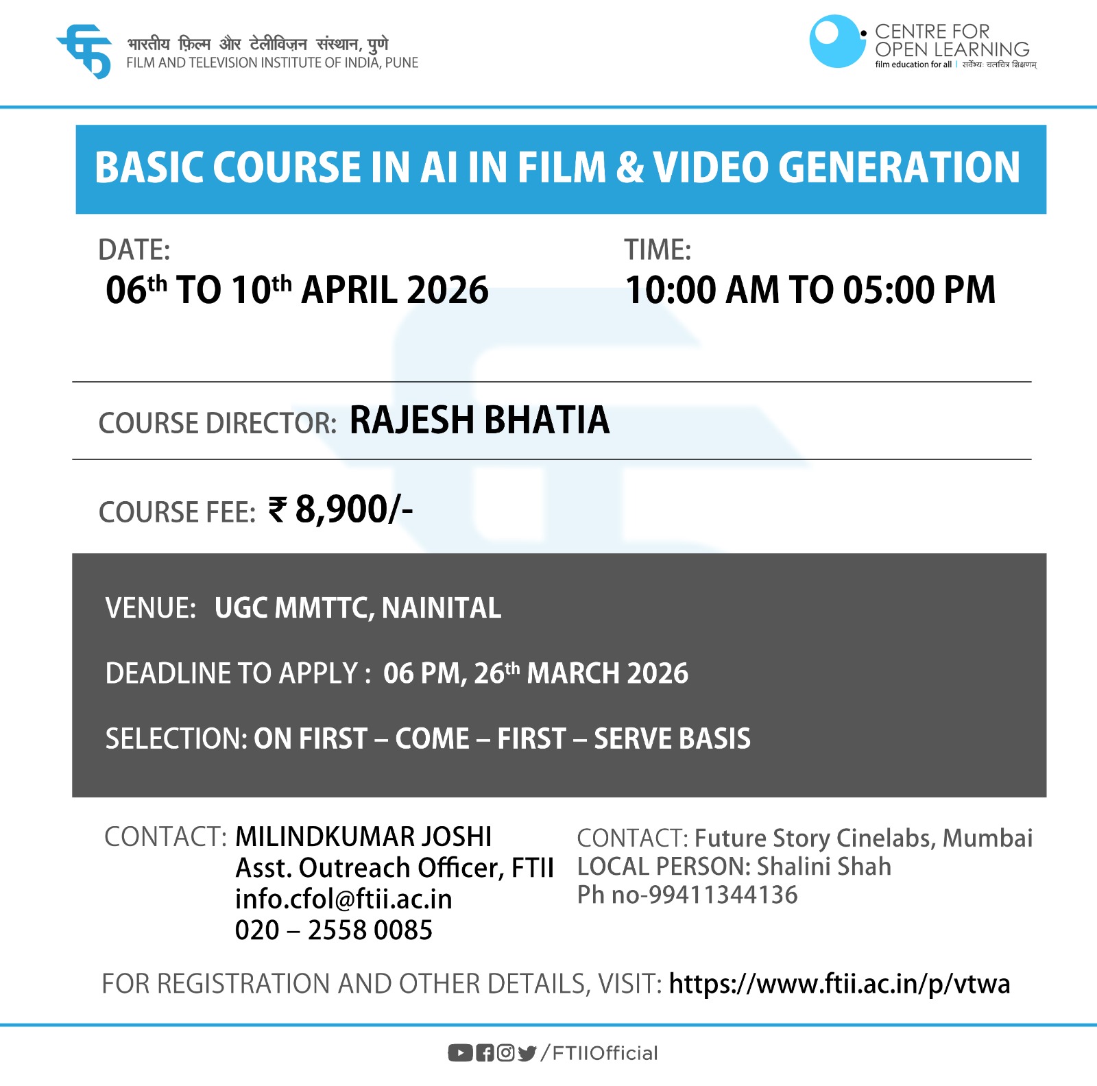 Basic Course in AI in Film and Video Generation in Nainital (06th to 10th April 2026)