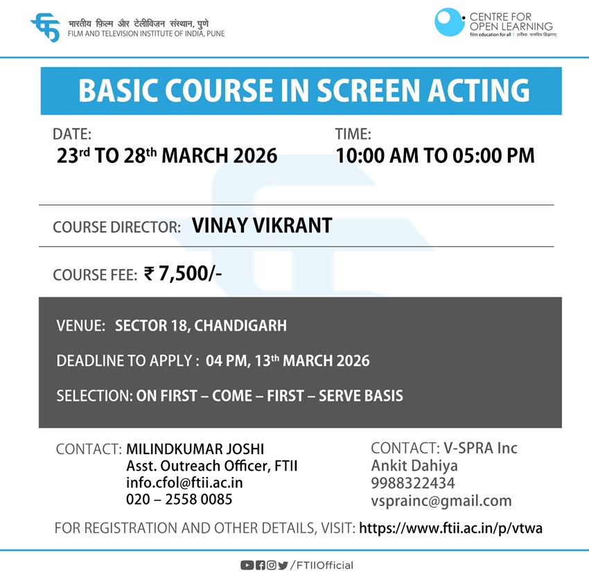 Basic Course in Screen Acting in Chandigarh (23rd to 28th March 2026)