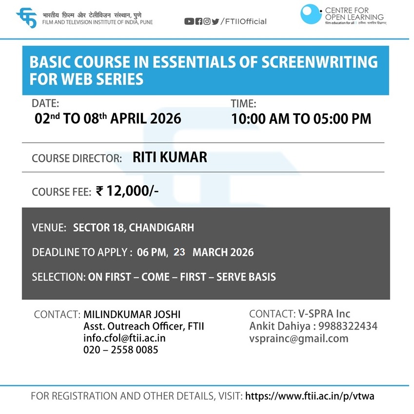 Basic Course in Essentials of Screenwriting for Web Series in Chandigarh (02 - 08 April 2026)