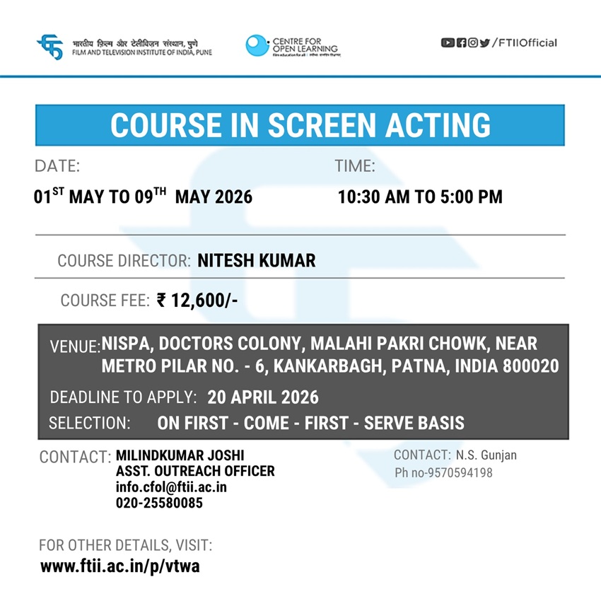 Course in Screen Acting in Patna (01 - 09 May 2026)