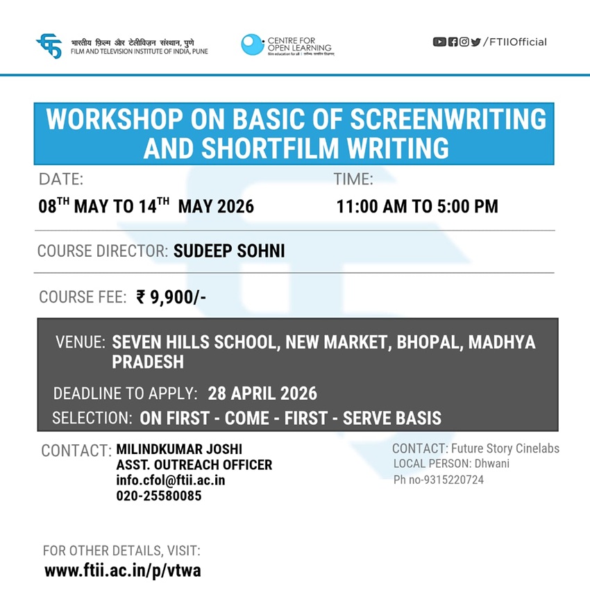 Basic of Screenplay Writing and Short Film Writing in Bhopal (08 -14 May 2026)